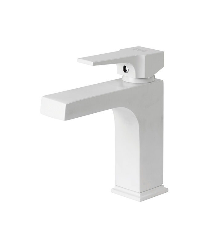 White bathroom mixer tap with soft curves and clean look for Syrian bathrooms