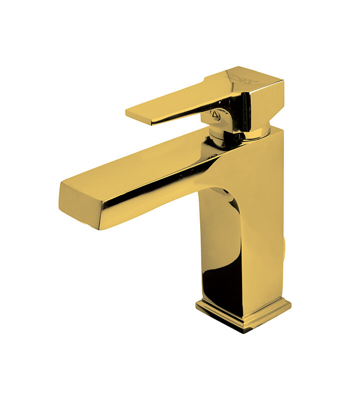Golden bathroom mixer tap with reflective finish installed in Syria