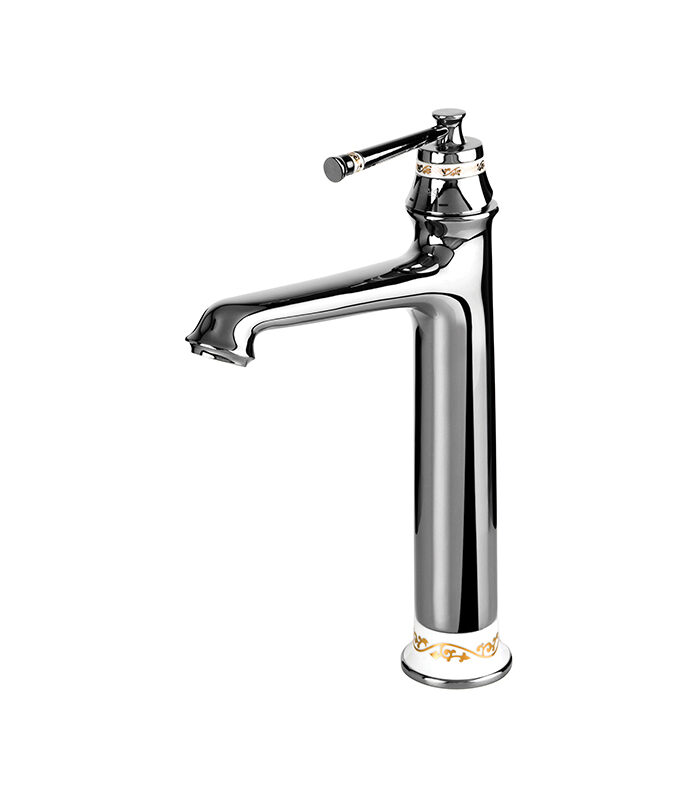 Rounded Pera chrome mixer installed on white ceramic basin in Syria