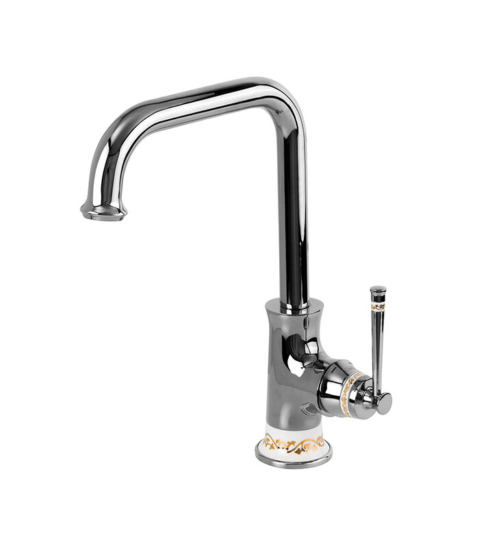 Pera chrome mixer with geometric design on modern Syrian bathroom sink