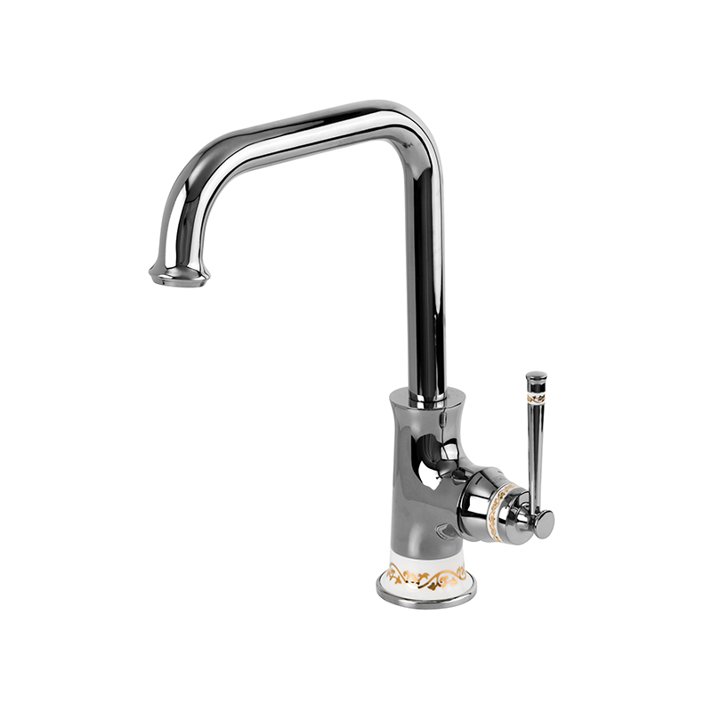 Pera chrome mixer with geometric design on modern Syrian bathroom sink
