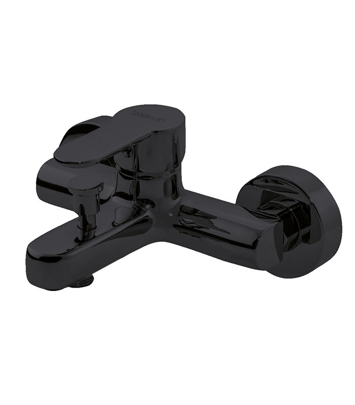Domino matte black mixer tap installed in a functional modern bathroom in Syria