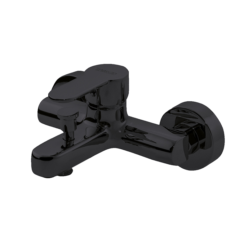 Domino matte black mixer tap installed in a functional modern bathroom in Syria