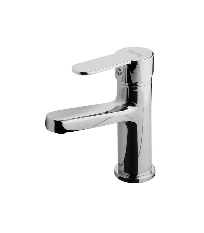 Domino chrome mixer tap with glossy finish installed on modern sink in Syria