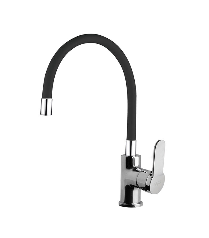 Domino mixer with chrome and black finish installed in a stylish Syrian bathroom
