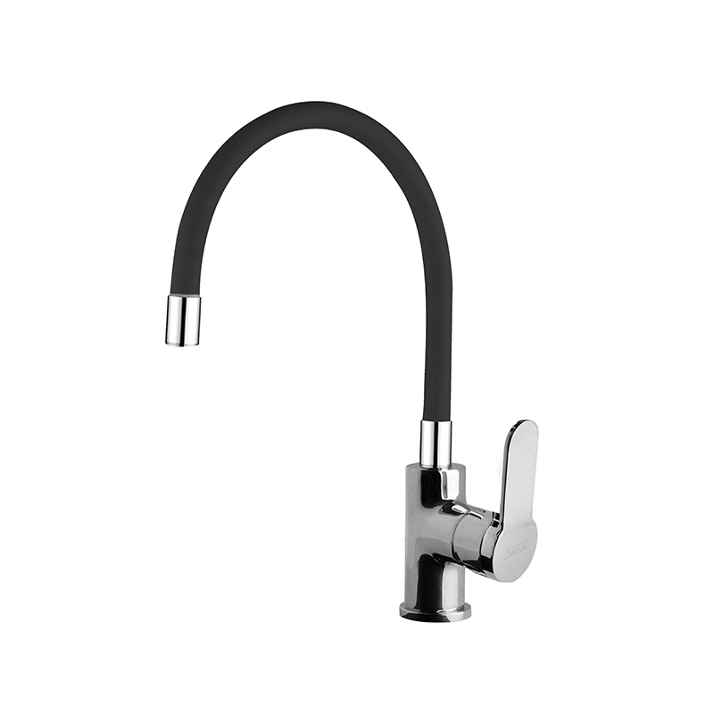 Domino mixer with chrome and black finish installed in a stylish Syrian bathroom