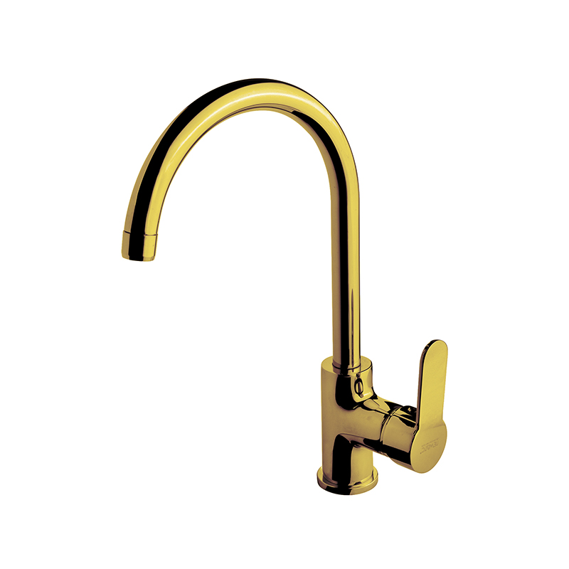 Domino gold bathroom mixer installed on white ceramic basin in Syria