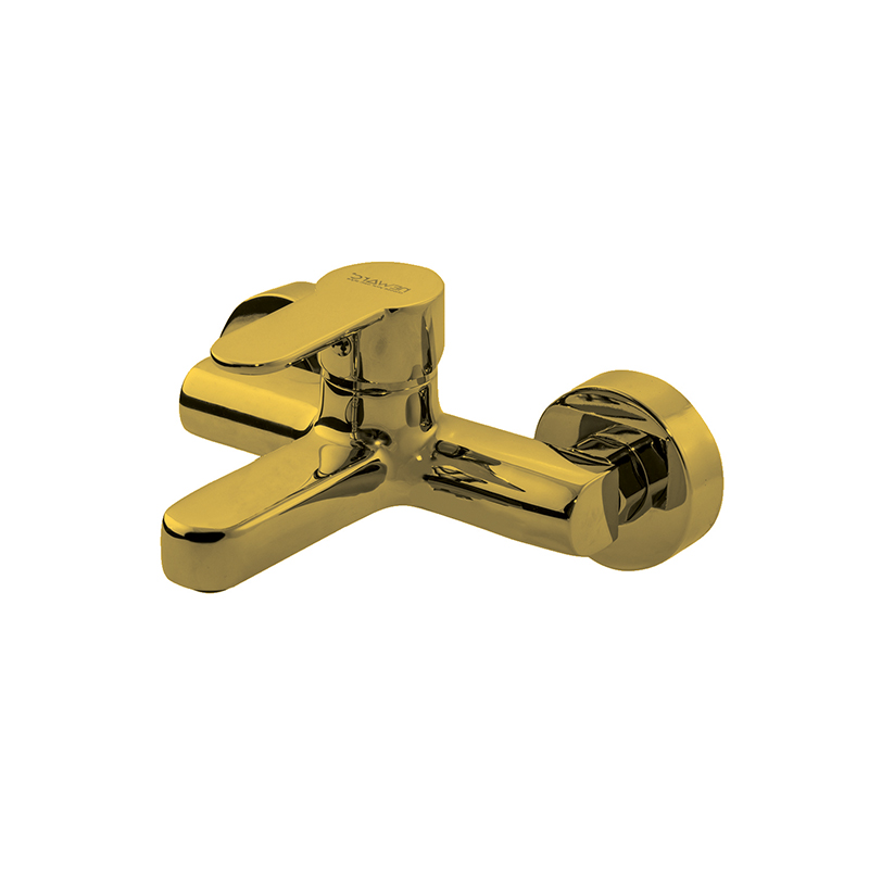 Modern gold bathroom mixer from Domino collection installed on Syrian vanity