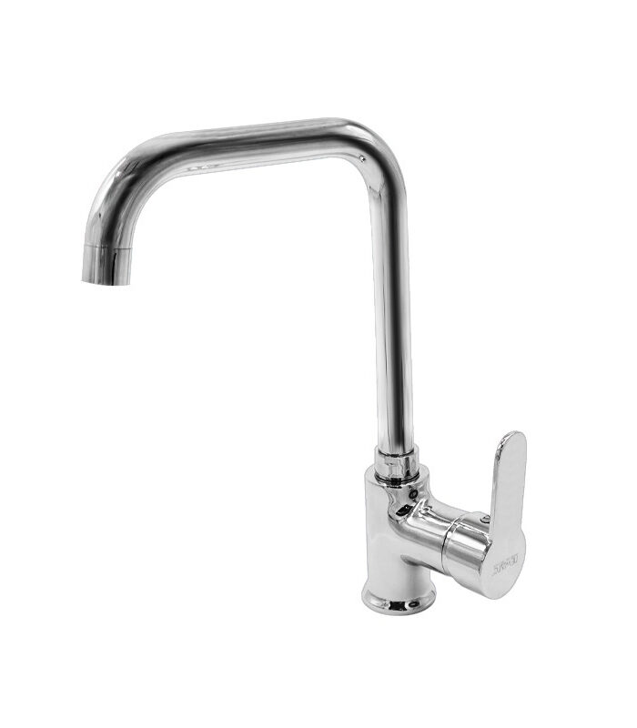 Domino chrome mixer in a family-friendly Syrian bathroom with ceramic sink