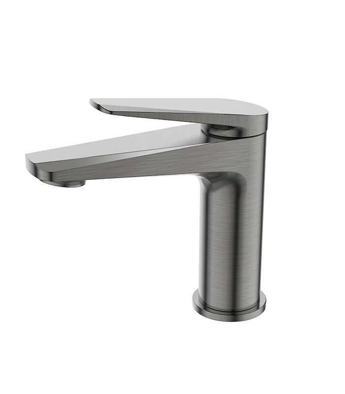 Gray bathroom mixer tap from Next series installed on a white ceramic sink in Syria